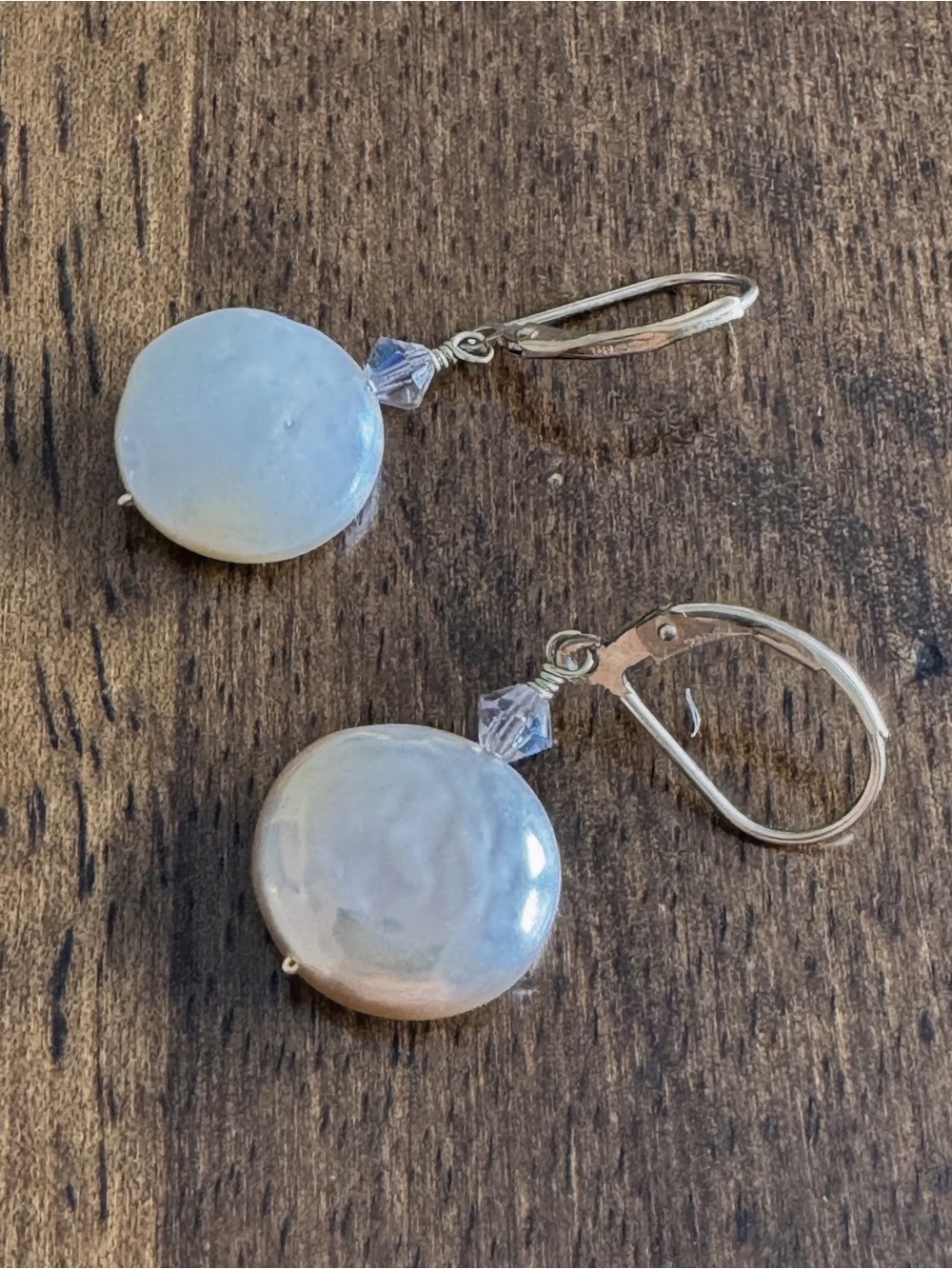 14K Gold Coin Pearl Crystal Drop Earrings